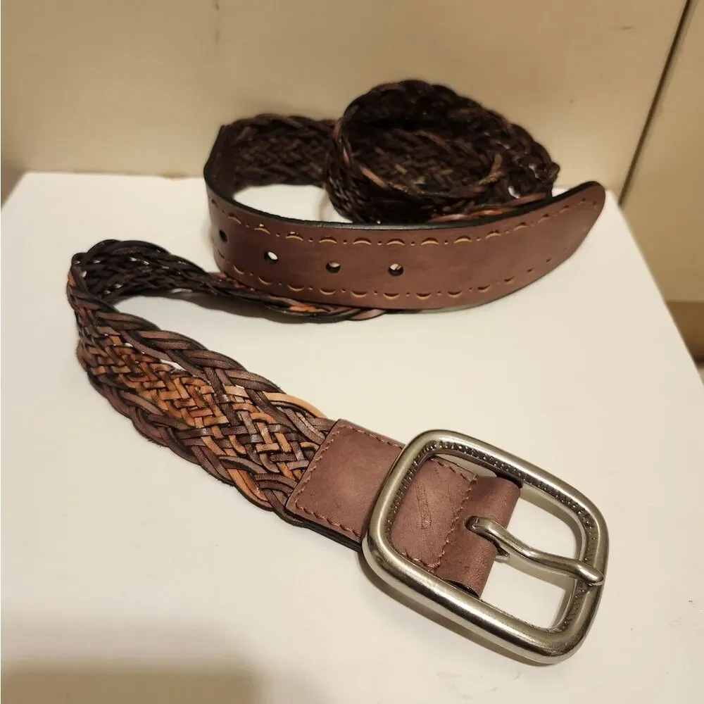 New Lucky Brand Brown Leather Open-Weave Cutout Belt Size Medium Retail $129